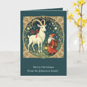 Yule Goat And Jultomten Scandinavian Christmas カード (黄色い花)