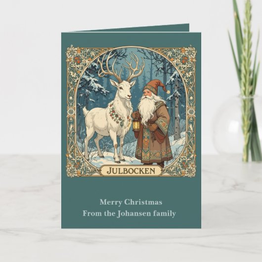 Yule Goat And Jultomten Scandinavian Julbocken カード (正面)