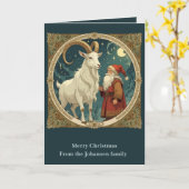 Yule Goat And Jultomten Scandinavian Mythology カード (黄色い花)