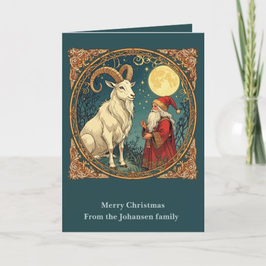 Yule Goat And Jultomten Scandinavian Winter  カード (正面)
