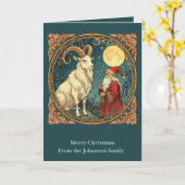 Yule Goat And Jultomten Scandinavian Winter  カード (黄色い花)