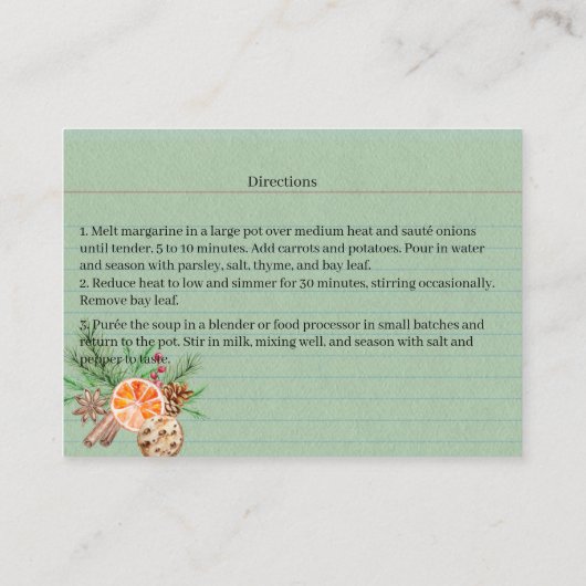 Yule Kitchen Witch Bulk Recipe Cards 名刺 (裏面)
