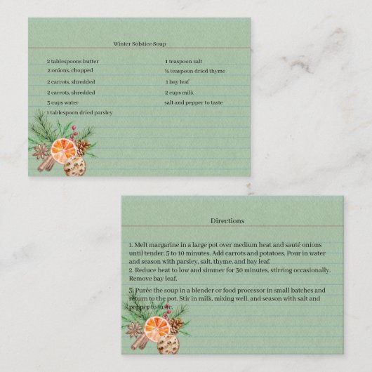 Yule Kitchen Witch Bulk Recipe Cards 名刺 (正面/裏面)