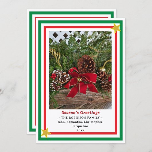 Yule Log Red Bow Green Red INSERT PHOTO  シーズンカード (正面/裏面)