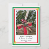 Yule Log Red Burlap Bow Green INSERT PHOTO  シーズンカード (正面)