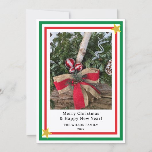 Yule Log Red Burlap Bow Green INSERT PHOTO  シーズンカード (正面)