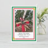 Yule Log Red Burlap Bow Green INSERT PHOTO  シーズンカード (スタンド正面)