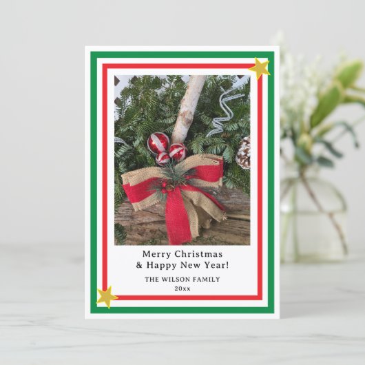Yule Log Red Burlap Bow Green INSERT PHOTO  シーズンカード (スタンド正面)