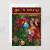 Yuletide Blessings Fantasy Dragon Christmas シーズンポストカード (正面/裏面)