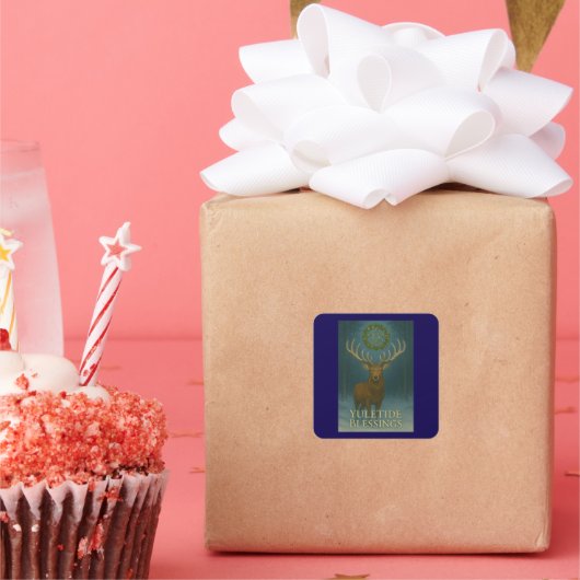 Yuletide Blessings Stag Christmas Stickers スクエアシール (パーティー)