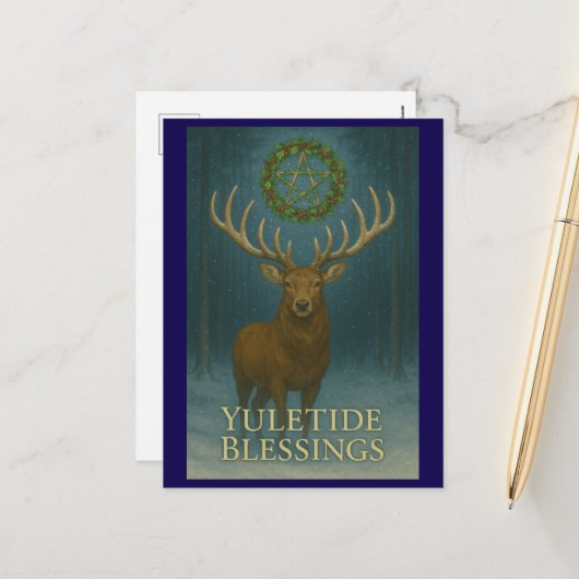 Yuletide Blessings Stag Holiday Postcard シーズンポストカード (正面/裏面インサイチュ)