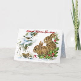Yuletide Greetings Woodland Rabbits in Snow シーズンカード
