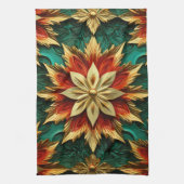 Yuletide Opulence：クリスマスの黄金の糸 キッチンタオル (縦)