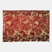 Yuletide Opulence：クリスマスの黄金の糸 キッチンタオル (横)