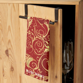 Yuletide Opulence：クリスマスの黄金の糸 キッチンタオル