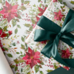 Yuletide | Poinsettia  berries christmas festive ラッピングペーパー<br><div class="desc">Classic festive Christmas and holidays wrapping paper featuring an elegant illustration of poinsettia ,  berries and green leaves, </div>