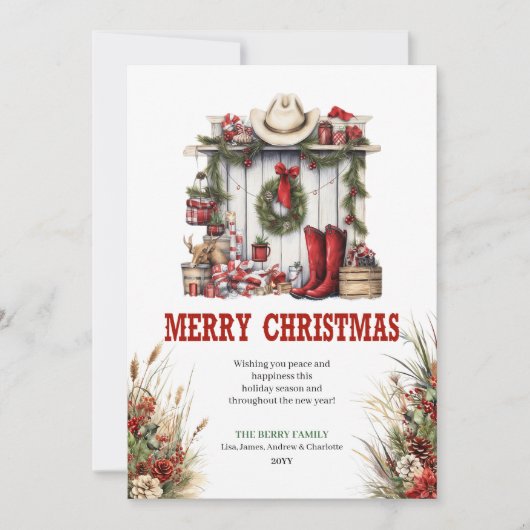 Yuletide Yeehaw greeting card with cowboy boots シーズンカード (正面)