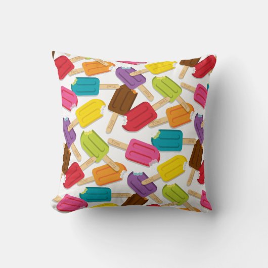Yum! アイスキャンデーの枕-正方形(白い) クッション (正面)