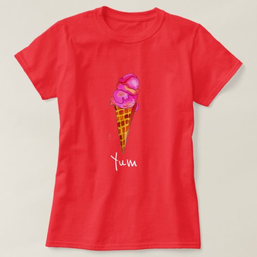 Yum Summerスローガンのアイスクリーム・ジェラートかわいいフードアート Tシャツ (デザイン正面)
