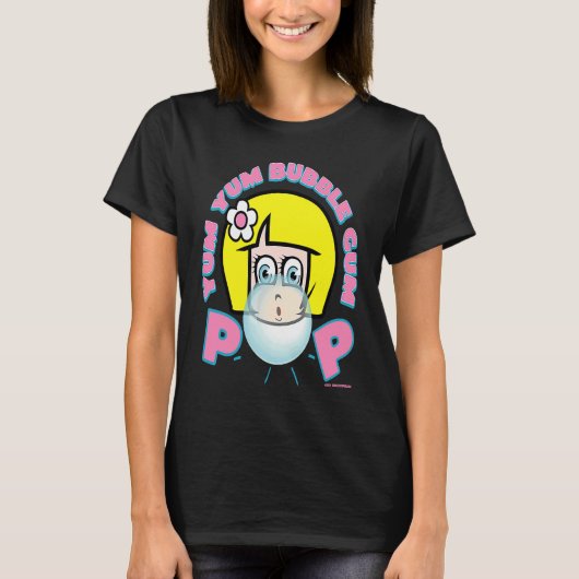 YUM YUM BUBBLE GUM GIRL BLOWING BUBBLE RETRO 90's Tシャツ (正面)