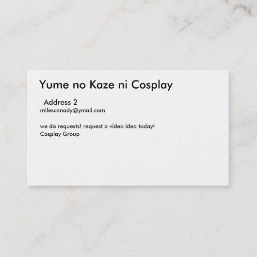 Yume Kaze NI無しCosplayのmilescanady住所2… 名刺 (正面)