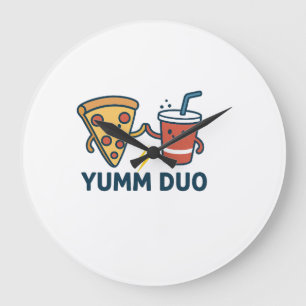 Yumm Duoピザとソーダかわいい漫画 ラージ壁時計