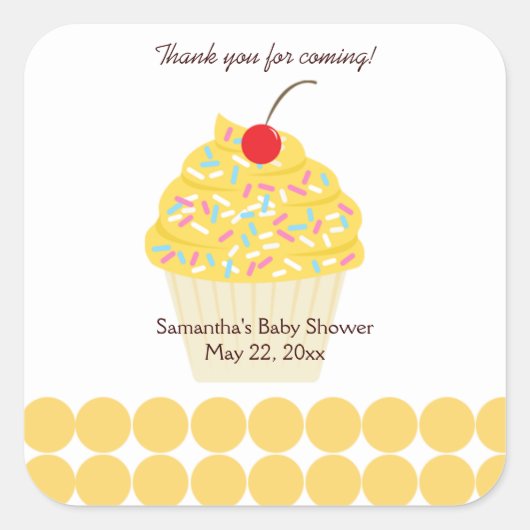 YUMMYカップケーキ（黄色）スクエアお気に入りステッカー スクエアシール (正面)