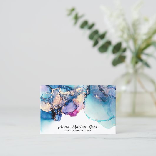 *~* Yummy抽象芸術ターコイズティール（緑がかった色）AP29金ゴールド金箔 名刺 (スタンド正面)