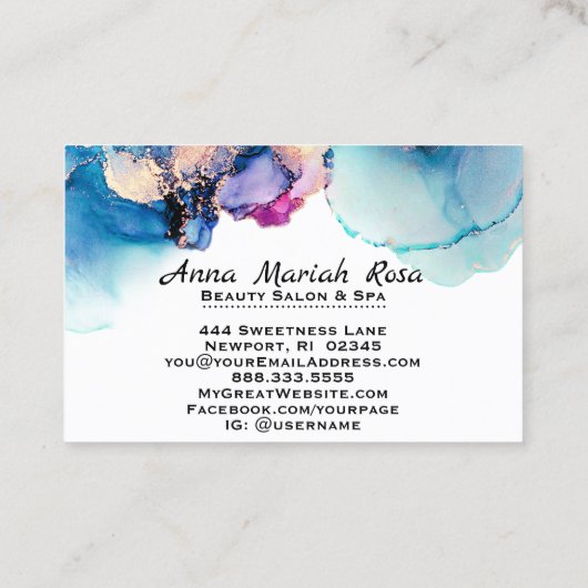 *~* Yummy抽象芸術ターコイズティール（緑がかった色）AP29金ゴールド金箔 名刺 (裏面)