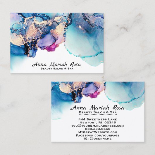 *~* Yummy抽象芸術ターコイズティール（緑がかった色）AP29金ゴールド金箔 名刺 (正面/裏面)