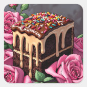 Yummy Chocolate Birthday Cake with Sprinkles スクエアシール (正面)