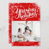 Yummy Holidaysレッドホワイトレタリングカスタム写真 シーズンカード (正面/裏面)