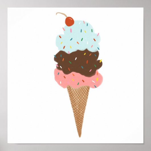 Yummy ice cream cone triple scoop ポスター (正面)