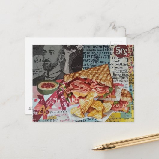 yummy sandwich and chips junk journal Collage ポストカード (正面/裏面インサイチュ)