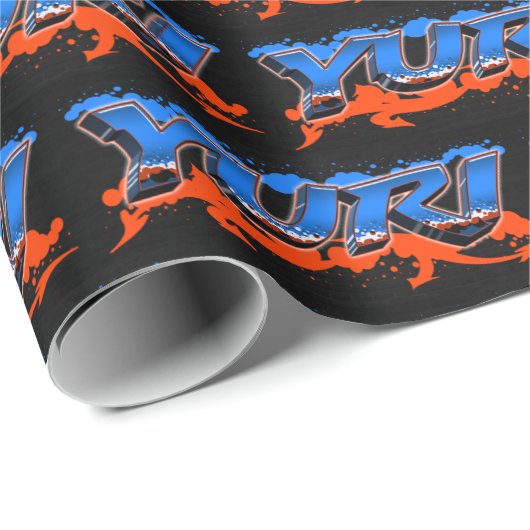 Yuri Vorname Name Graffiti blue orange ラッピングペーパー (ロールコーナー)
