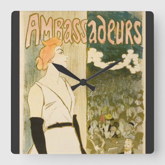 Yvette Guilbert by Theophile Steinlen スクエア壁時計 (正面)