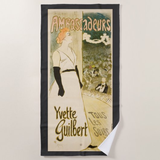 Yvette Guilbert by Theophile Steinlen ビーチタオル (正面)