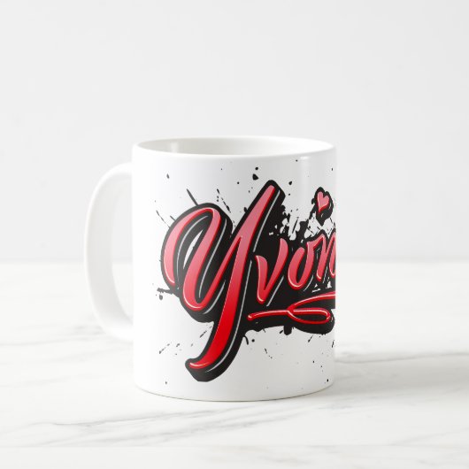 Yvonne red Heart Graffiti Tasse Kaffeetasse コーヒーマグカップ (正面左)