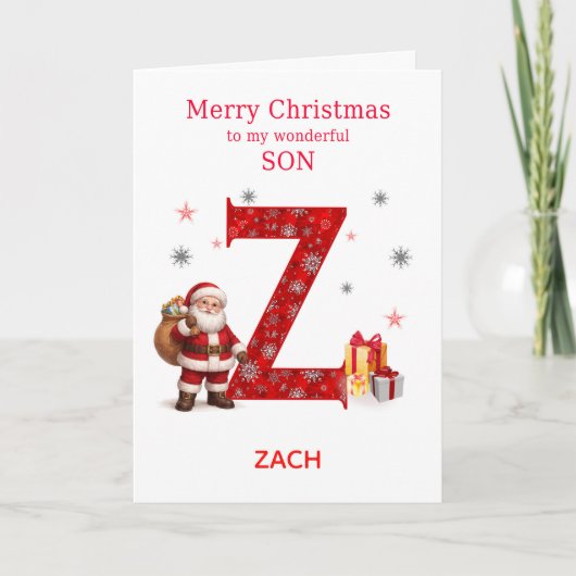 Zから始まる名前のサンタさんからのクリスマスカード 息子用 シーズンカード (正面)