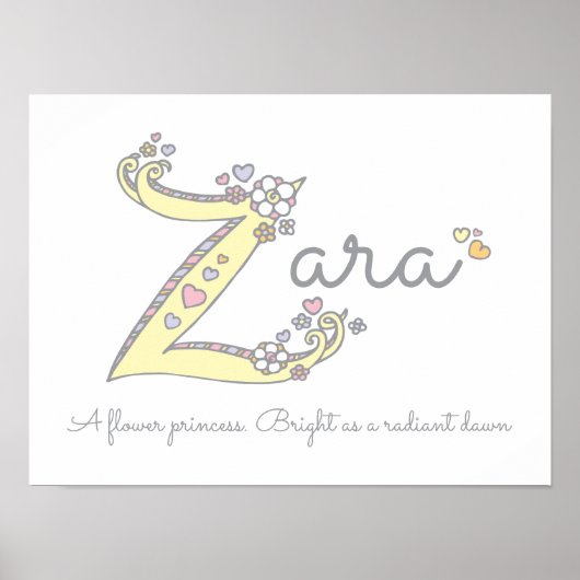 Zから始まるZaraのイニシャル落書きアート名前の意味 ポスター (正面)