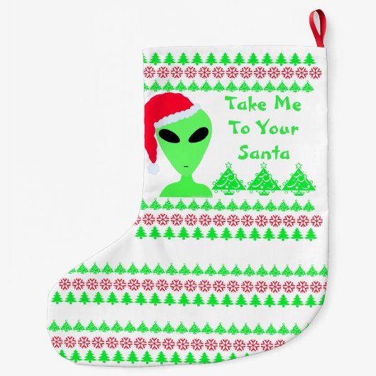 Zのおもしろいの外国のサンタの赤い雪片の緑の木LGM ラージクリスマスストッキング (裏面)