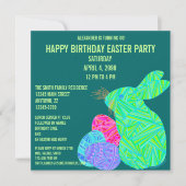 Zのかわいい緑のバニーのおもしろいのイースターテーマの誕生日 招待状 (正面)
