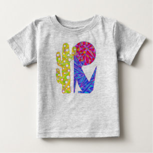 Zのかわいく青いコヨーテのサボテンおよび月の芸術のTシャツ ベビーTシャツ