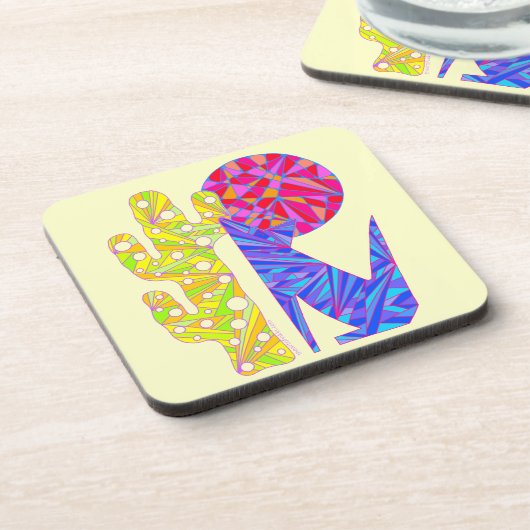 Zのカラフルな抽象美術の青いコヨーテのオオカミのパーティー コースター (左側)