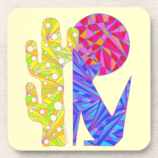 Zのカラフルな抽象美術の青いコヨーテのオオカミのパーティー コースター (正面)