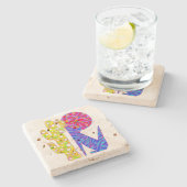 Zのコヨーテのオオカミのカラフルな南西芸術のデザイン ストーンコースター (横)