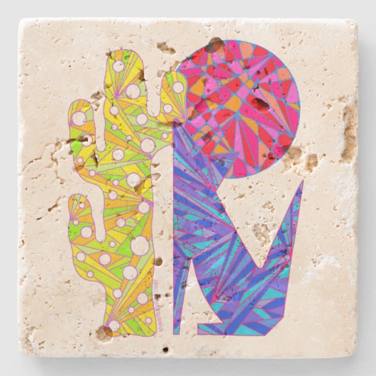 Zのコヨーテのオオカミのカラフルな南西芸術のデザイン ストーンコースター (正面)