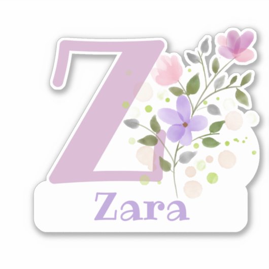 Zの文字でZaraと名前ステッカーカットアウト シール (正面)