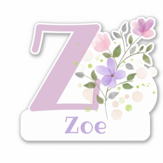 Zの文字でZoeと名前ステッカーカットアウト シール (正面)