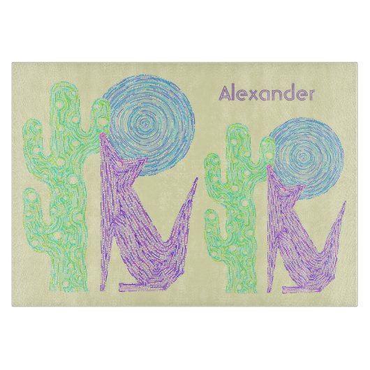 Zの紫色のコヨーテのオオカミのカラフルな南西デザイン カッティングボード (正面)